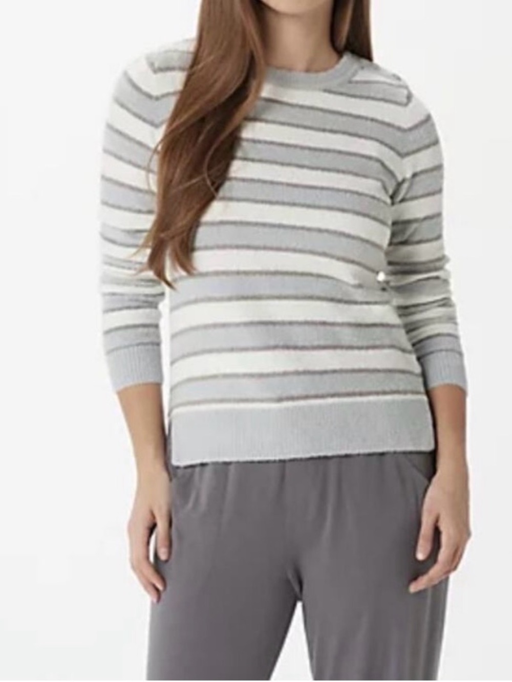 Barefoot Dreams Cozy Chic Lite Lurex Stripe Pullover Ocean Multi Women Small NWT